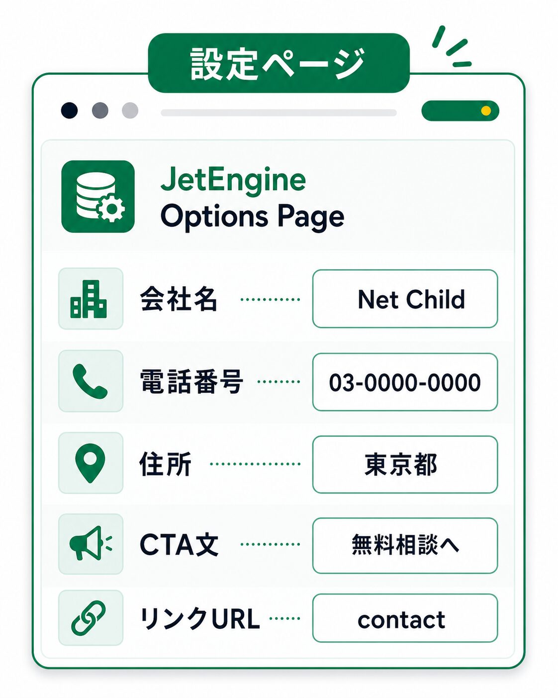Options Pageに持たせる会社情報とCTAの入力項目