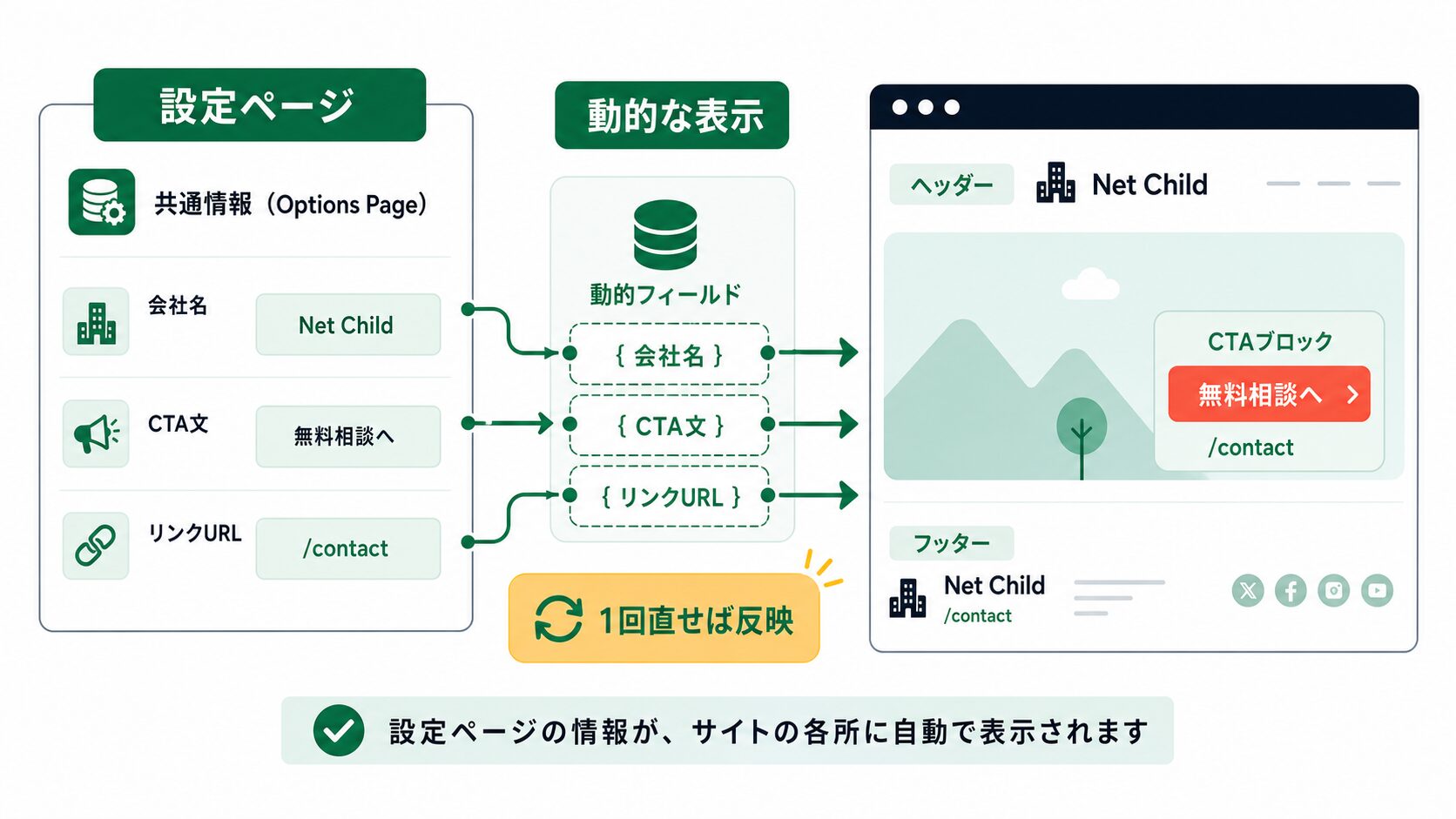 Options Pageの値をElementorテンプレートへ動的に表示する流れ
